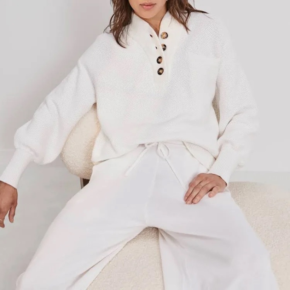 Lunya Cozy Cotton Silk Henley Sweater (Sz S/XS)